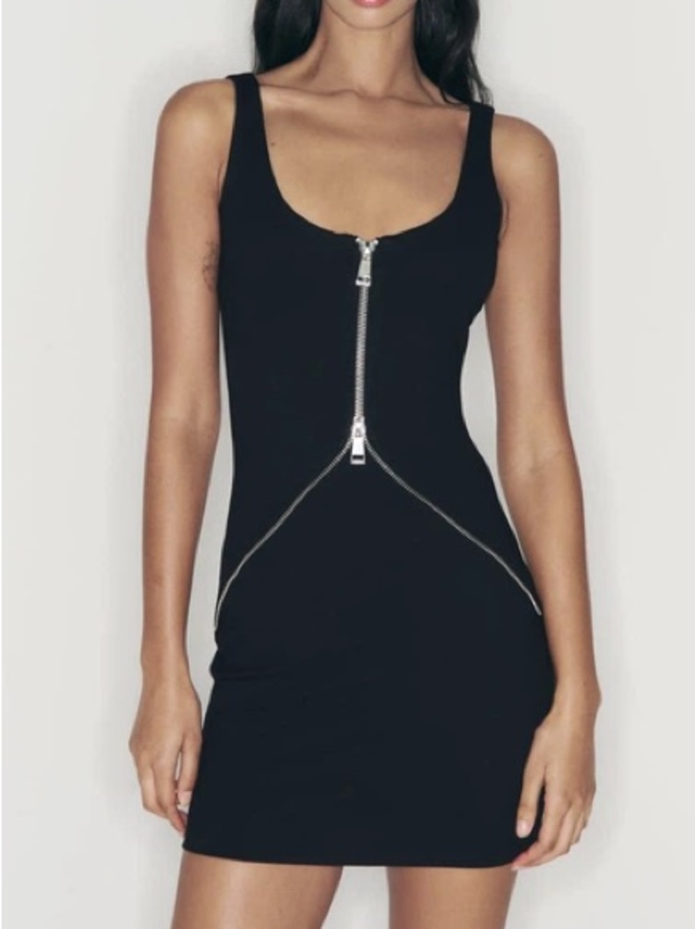 Zara Black Zip Detail Bodycon Mini Dress XS
